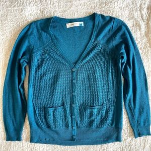 Anthropologie linen turquoise cardigan- sparrow